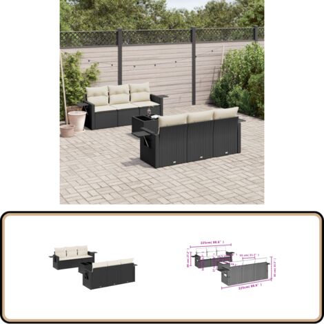 7-tlg. Garten-Sofagarnitur mit Kissen Schwarz Poly Rattan - Gartenmöbel - PE-Rattan - Outdoor Möbel - Lounge Set - Sofasitzgruppe