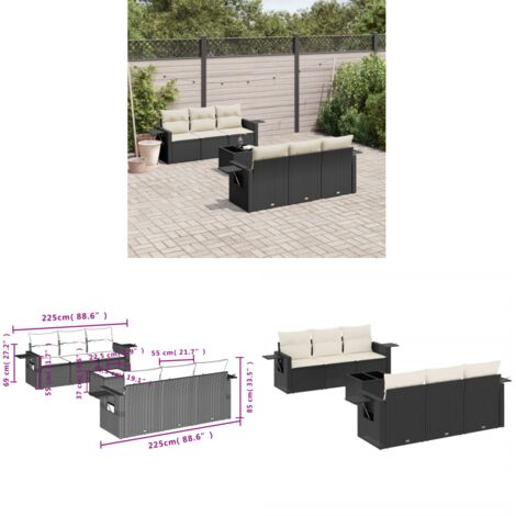 7-tlg. Garten-Sofagarnitur mit Kissen Schwarz Poly Rattan - Gartenmöbel - PE-Rattan - Outdoor Möbel - Lounge Set - Sofasitzgruppe - Home & Living