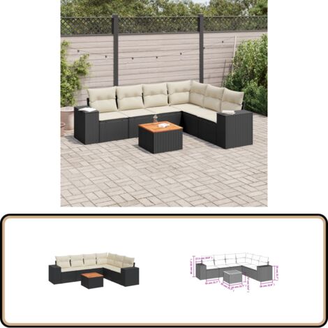 7-tlg. Garten-Sofagarnitur mit Kissen Schwarz Poly Rattan - Gartenmöbel Set - PE-Rattan Möbel - Outdoor Lounge - Esstisch - Gartenstuhl