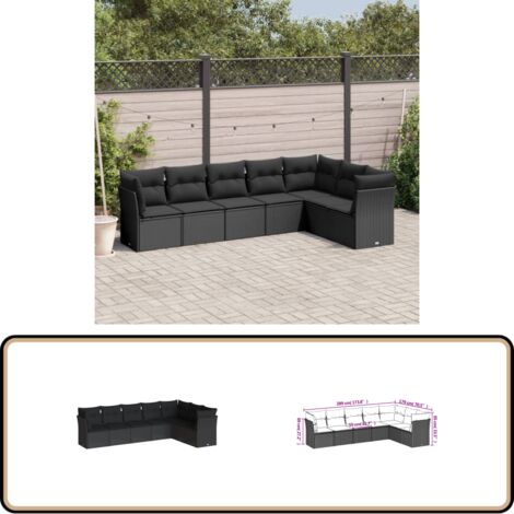 7-tlg. Garten-Sofagarnitur mit Kissen Schwarz Poly Rattan - Gartensofas - Outdoor Möbel - Lounge Set - Rattan Sofa - Gartenlounge
