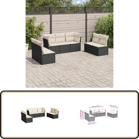 7-tlg. Garten-Sofagarnitur mit Kissen Schwarz Poly Rattan - Gartensorgaunität - Outdoor Möbel - Lounge Set - Rattan Sofa - Gartenlounge