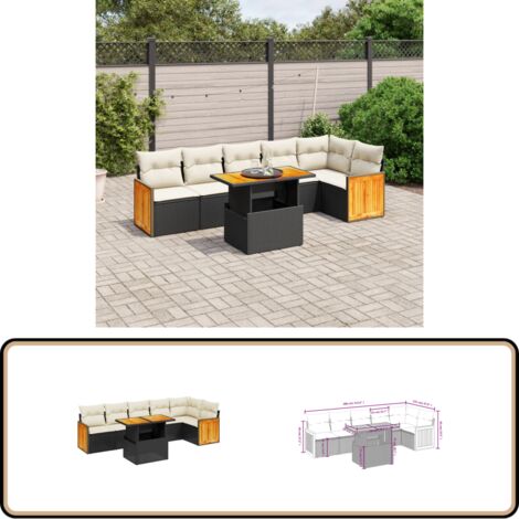 7-tlg. Garten-Sofagarnitur mit Kissen Schwarz Poly Rattan - Gartensorte - Gartenmöbelset - PE-Rattan Möbel - Outdoor Lounge Set - Balkonmöbel
