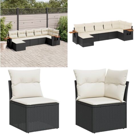 7-tlg. Garten-Sofagarnitur mit Kissen Schwarz Poly Rattan - Gartensorte - Gartenmöbelset - PE-Rattan Möbel - Outdoor Lounge Set - Balkonmöbel - Home & Living