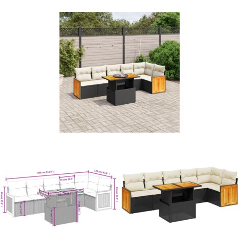 7-tlg. Garten-Sofagarnitur mit Kissen Schwarz Poly Rattan - Gartensorte - Gartenmöbelset - PE-Rattan Möbel - Outdoor Lounge Set - Balkonmöbel - Home & Living