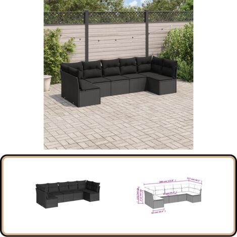 7-tlg. Garten-Sofagarnitur mit Kissen Schwarz Poly Rattan - Gartensortiment - Outdoor Möbel - Lounge Set - Rattan Sofa - Gartenlounge