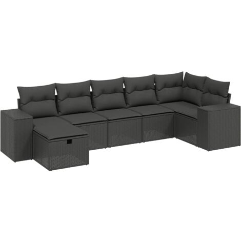 7-tlg. Garten-Sofagarnitur mit Kissen Schwarz Poly Rattan vidaXL