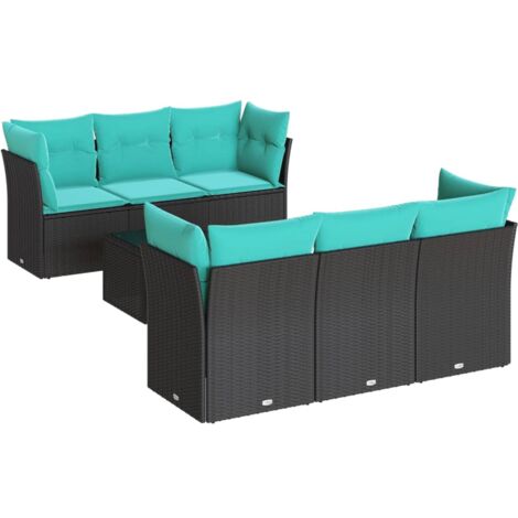 7-tlg. Garten-Sofagarnitur mit Kissen Schwarz Poly Rattan vidaXL
