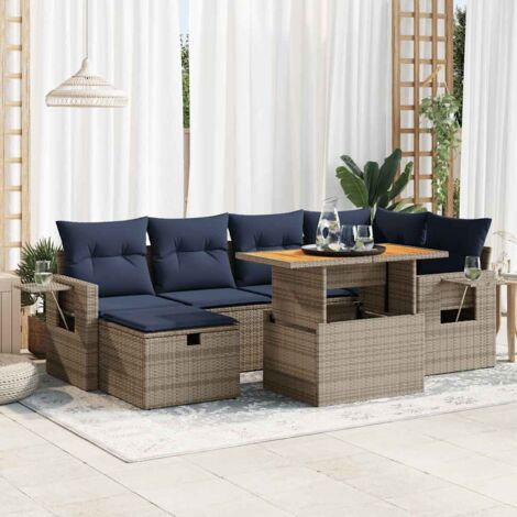 7-tlg. Garten-Sofagarnitur mit Kissen Schwarz Poly Rattan vidaXL