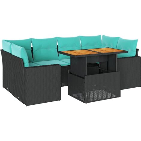 7-tlg. Garten-Sofagarnitur mit Kissen Schwarz Poly Rattan vidaXL