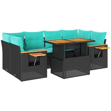 7-tlg. Garten-Sofagarnitur mit Kissen Schwarz Poly Rattan vidaXL