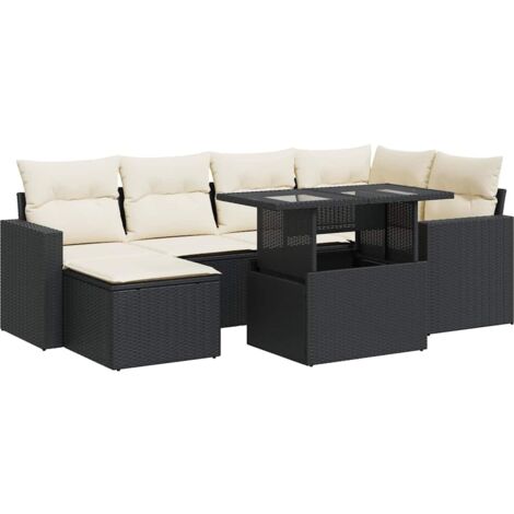 7-tlg. Garten-Sofagarnitur mit Kissen Schwarz Poly Rattan vidaXL