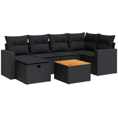 7-tlg. Garten-Sofagarnitur mit Kissen Schwarz Poly Rattan vidaXL