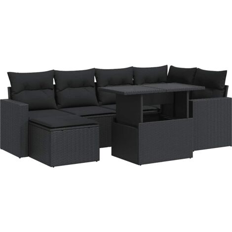7-tlg. Garten-Sofagarnitur mit Kissen Schwarz Poly Rattan vidaXL