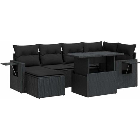 7-tlg. Garten-Sofagarnitur mit Kissen Schwarz Poly Rattan vidaXL