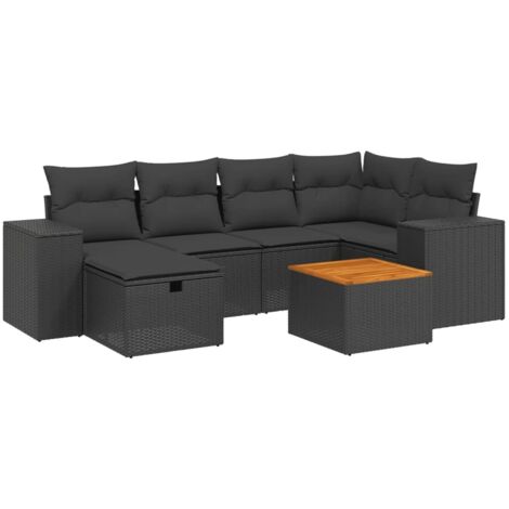 7-tlg. Garten-Sofagarnitur mit Kissen Schwarz Poly Rattan vidaXL