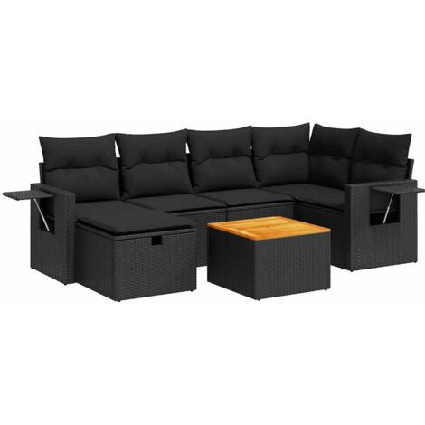 7-tlg. Garten-Sofagarnitur mit Kissen Schwarz Poly Rattan vidaXL