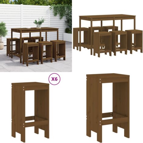 7-tlg. Gartenbar-Set Honigbraun Massivholz Kiefer - Gartentisch - Barhocker - Gartenmöbel - Outdoor Möbel - Holzmöbel - Home & Living