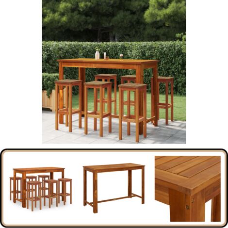 7-tlg. Gartenbar-Set Massivholz Akazie - Gartenbar Set - Esstisch - Barhocker - Akazienholzmöbel - Gartenmöbel