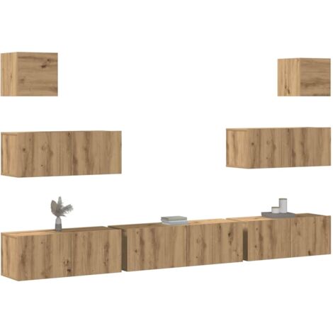 7-tlg. TV-Schrank-Set Wandmontage Artisan-Eiche Holzwerkstoff vidaXL