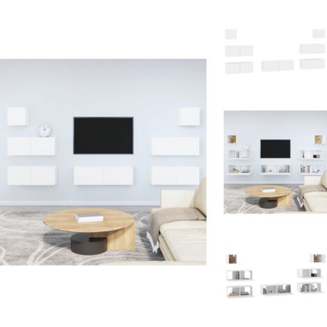 7-tlg. TV-Schrank-Set Weiß Holzwerkstoff - TV-Schrank - Fernsehtisch - Regal - Wohnzimmermöbel - Holzwerkstoff Möbel