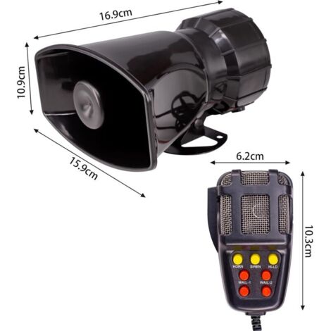 7-Ton-Autohupe, 125 dB Warnsirene mit Mikrofon, PA 12V 100W Notfall-Warntöne für Auto und Motorrad