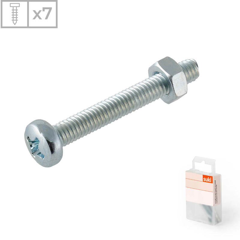 

Pack 7 Tornillos con Cabeza Cilíndrica y Tuerca | Fabricado en Acero Zincado | Medidas 5x30mm