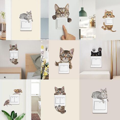 7 Types De Dessin Anim Mignon Chats Et Oiseaux Interrupteur Autocollants Dcor  La Maison Autocollants Muraux Auto-adhsifs
