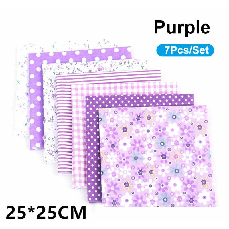 

7 unids / set DIY patron surtido estampado Floral Patchwork tela de algodon para coser tela para acolchar,Purpura, 250x250 mm
