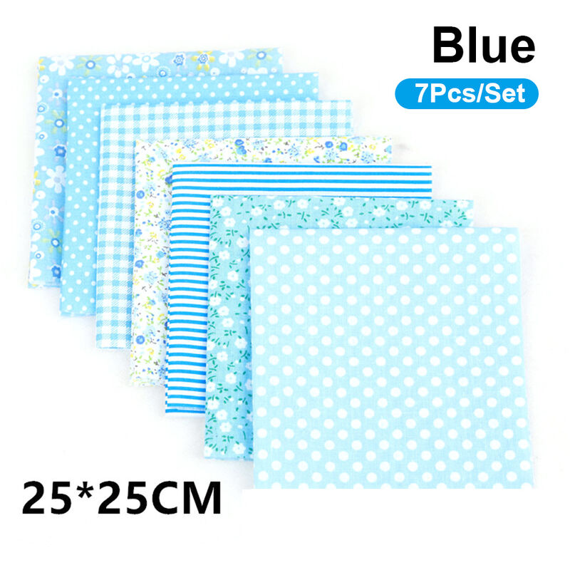 

7 unids / set DIY patron surtido estampado Floral Patchwork tela de algodon para coser tela para acolchar,Azul, 250x250 mm