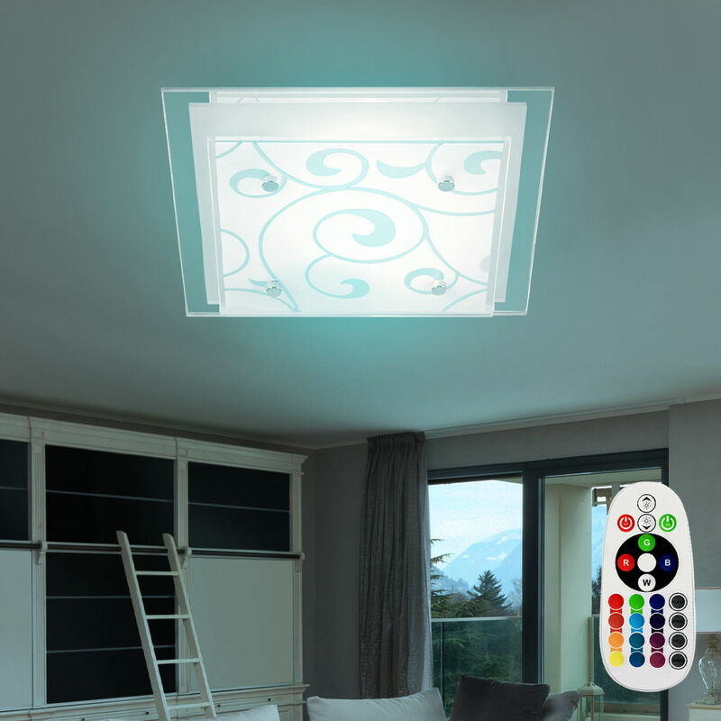 

Lámpara de luz de techo LED RGB de 9 vatios, cambiador de color de vidrio cromado, colorido, regulable