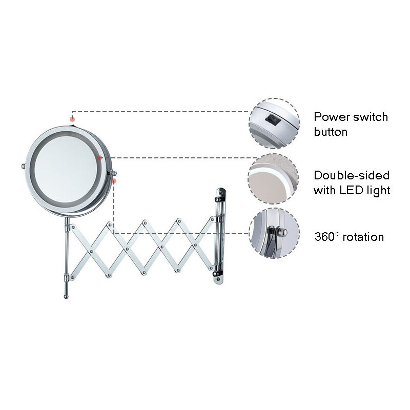 7'' Wall Mounted Makeup Mirror USB Rechargeable Two Sided 1X/3X Magnifying Mirror power switch button