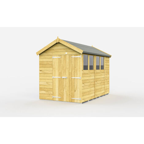 7 x 11 Feet Apex Shed - Double Door With Windows - Wood - L329 x W214 x H217 cm