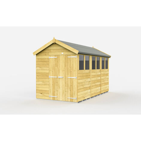 7 x 12 Feet Apex Shed - Double Door With Windows - Wood - L358 x W214 x H217 cm