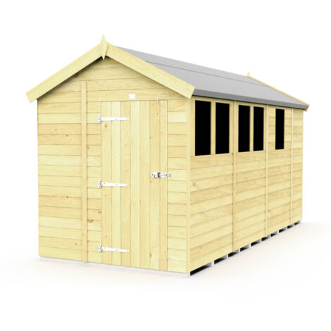 7 x 13 Feet Apex Shed - Single Door With Windows - Wood - L387 x W214 x H217 cm