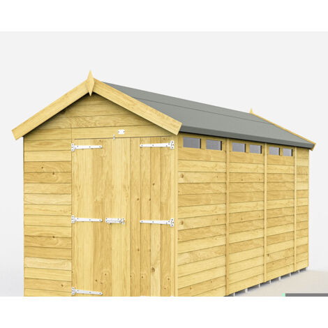7 x 14 Feet Apex Security Shed - Double Door - Wood - L417 x W214 x H217 cm