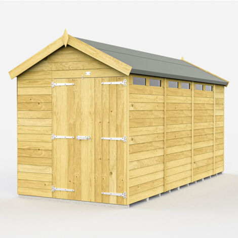 7 x 15 Feet Apex Security Shed - Double Door - Wood - L454 x W214 x H217 cm