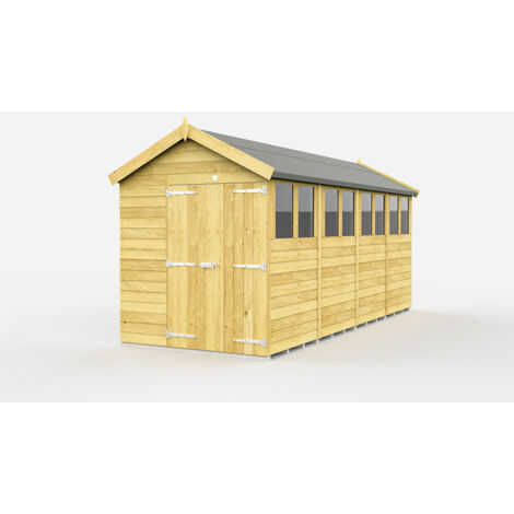7 x 16 Feet Apex Shed - Double Door With Windows - Wood - L472 x W214 x H217 cm