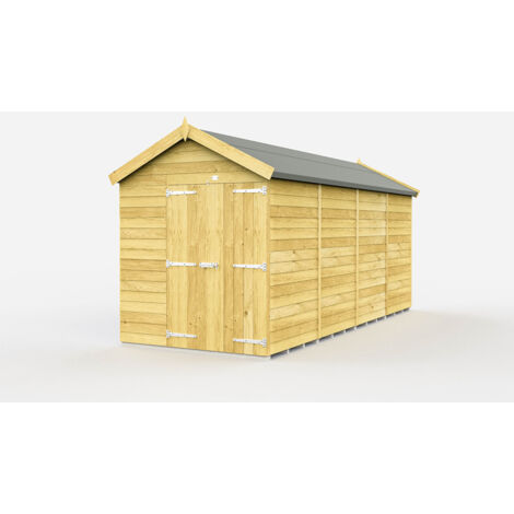 7 x 16 Feet Apex Shed - Double Door Without Windows - Wood - L472 x W214 x H217 cm