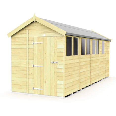 7 x 17 Feet Apex Shed - Single Door With Windows - Wood - L503 x W214 x H217 cm