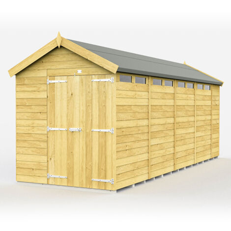 7 x 18 Feet Apex Security Shed - Double Door - Wood - L533 x W214 x H217 cm
