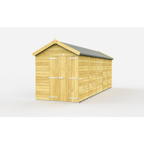 7 x 19 Feet Apex Shed - Double Door Without Windows - Wood - L560 x W214 x H217 cm
