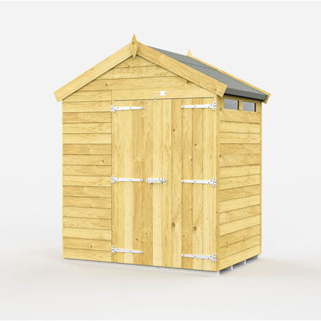 7 x 4 Feet Apex Security Shed - Double Door - Wood - L127 x W214 x H217 cm