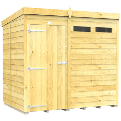 7 x 5 Feet Pent Security Shed - Single Door - Wood - L147 x W214 x H201 cm