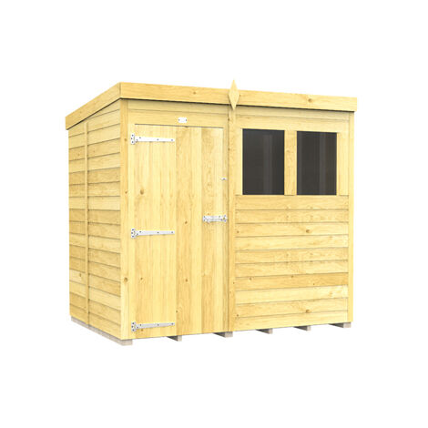 7 x 5 Feet Pent Shed - Single Door With Windows - Wood - L147 x W214 x H201 cm