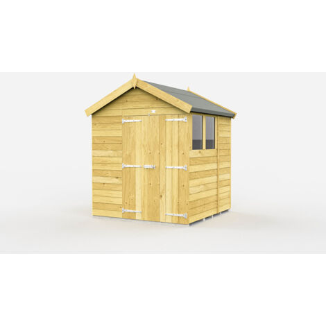 7 x 6 Feet Apex Shed - Double Door With Windows - Wood - L187 x W214 x H217 cm