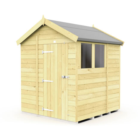 7 x 6 Feet Apex Shed - Single Door With Windows - Wood - L187 x W214 x H217 cm