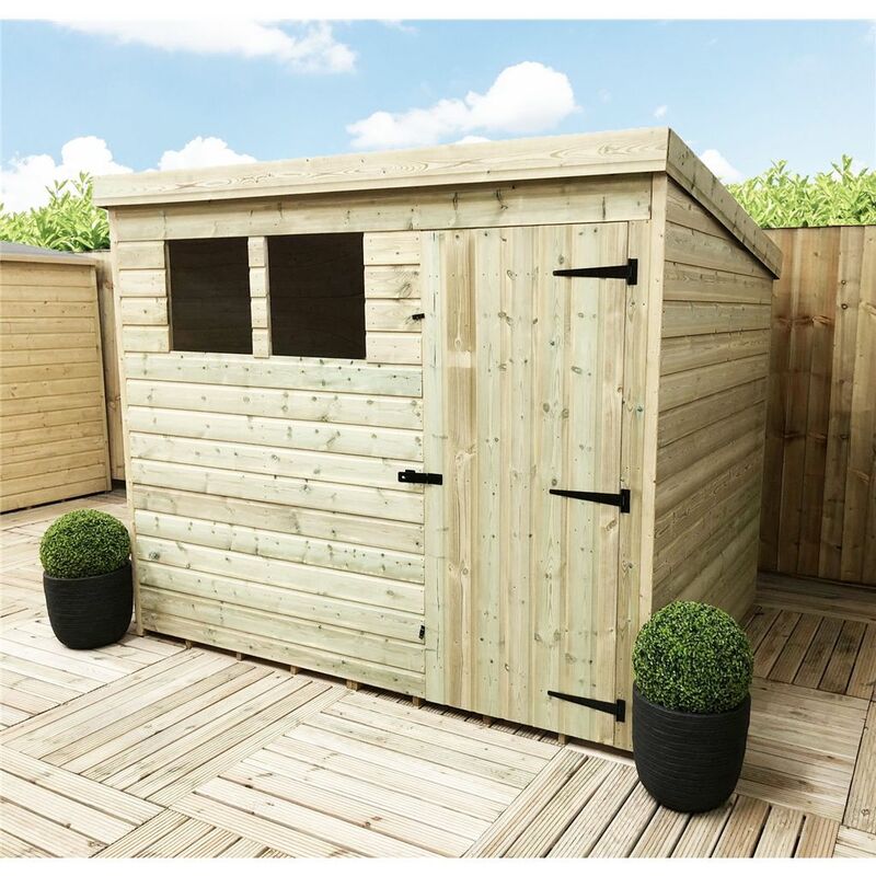 Marlborough Pent Sheds(bs) - 7 x 6 Pressure Treated Tongue And Groove Pent Shed With 2 Windows And Single Door + Safety Toughened Glass