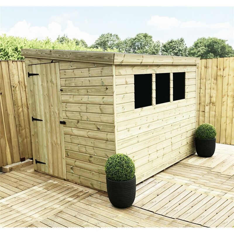 Marlborough Reverse Pent Sheds(bs) - 7 x 6 Reverse Pressure Treated Tongue And Groove Pent Shed With 3 Windows And Single Door + Safety Toughened