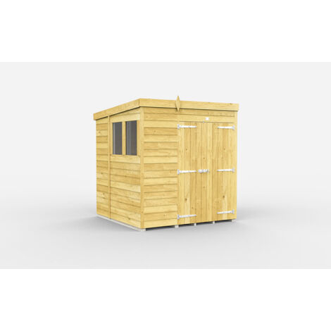 7 x 7 Feet Pent Shed - Double Door With Windows - Wood - L214 x W214 x H201 cm