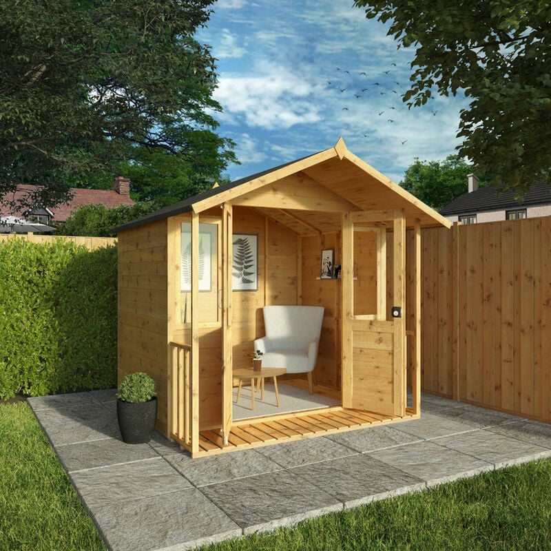 Traditional Shiplap Apex Wooden Garden Room Summerhouse - 7 x 7 with Veranda - Waltons